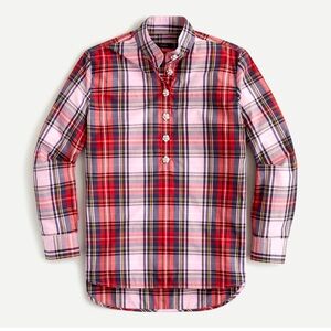 J. Crew Plaid Jeweled Button Popover Tunic in Pink and Red